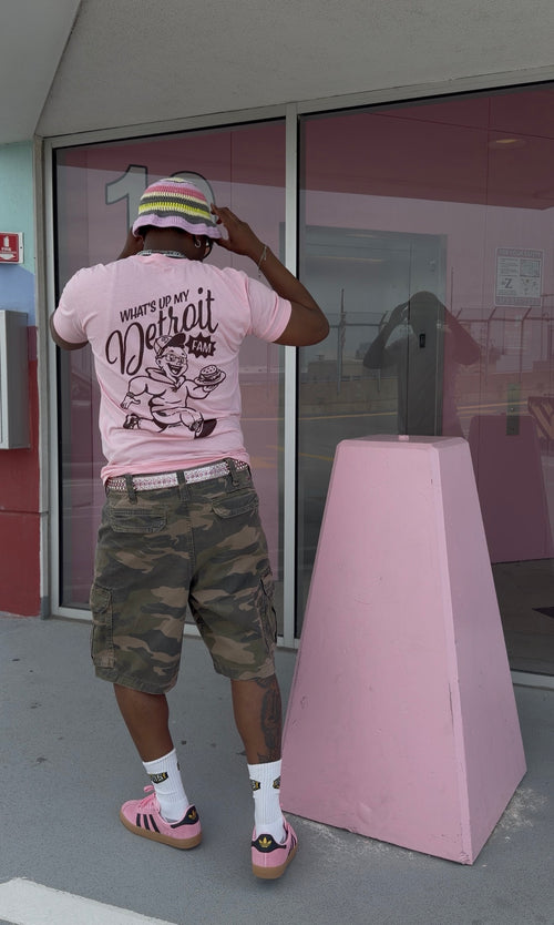 What's Up My Detroit Fam T Shirt- Pink / Plum