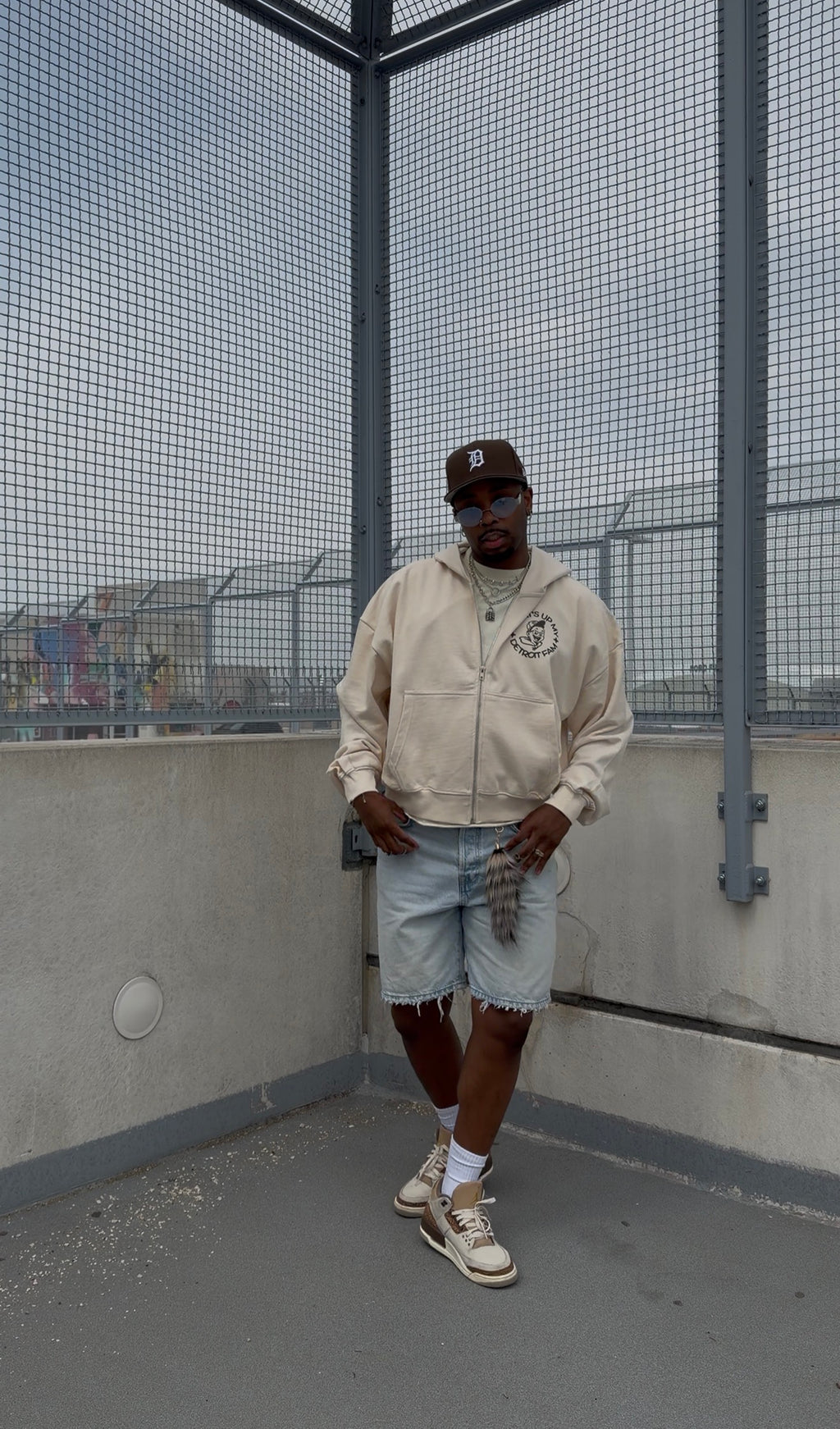What's Up My Detroit Fam Crop Hoodie- Cream/Brown