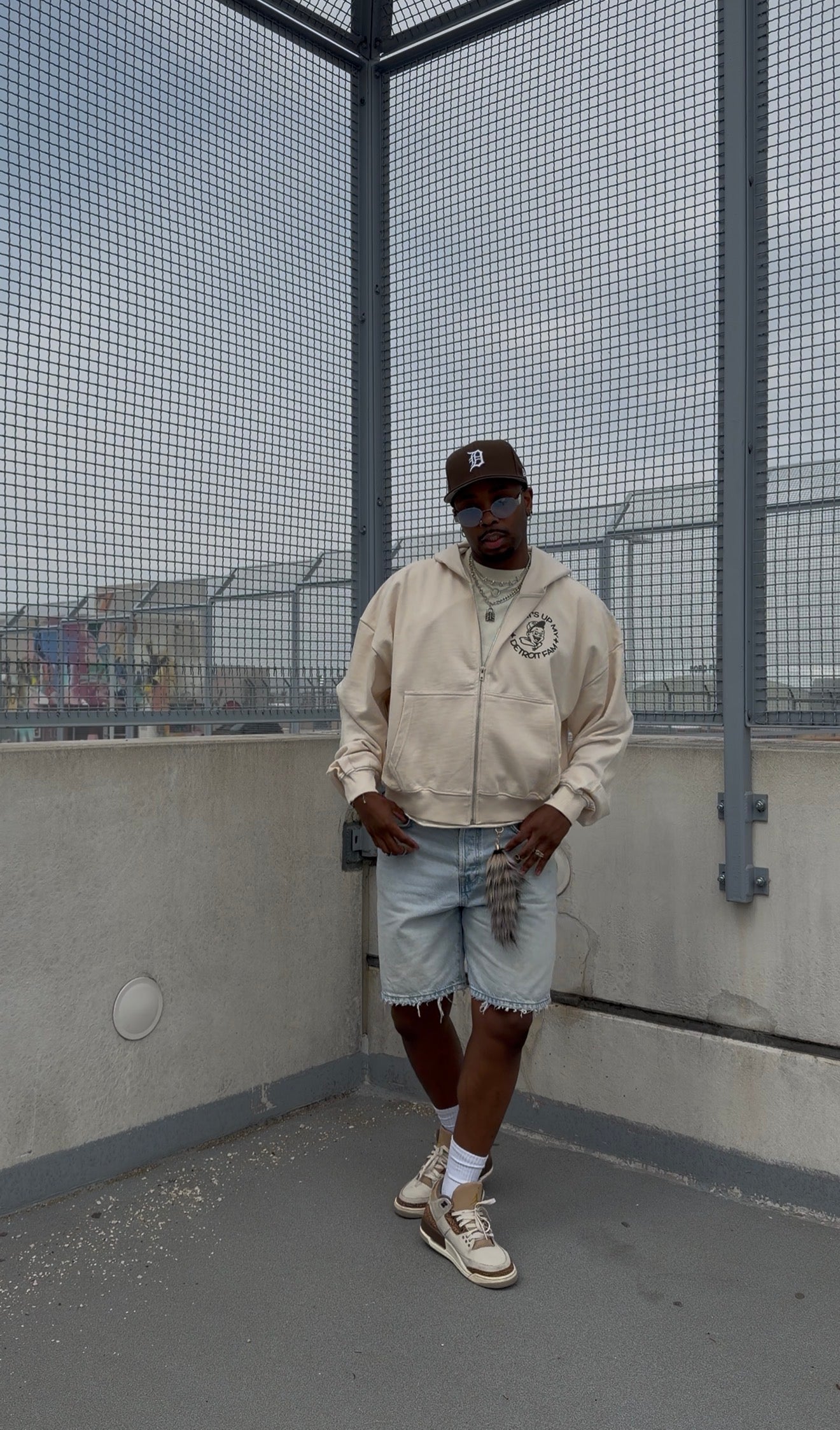 What's Up My Detroit Fam Crop Hoodie- Cream/Brown