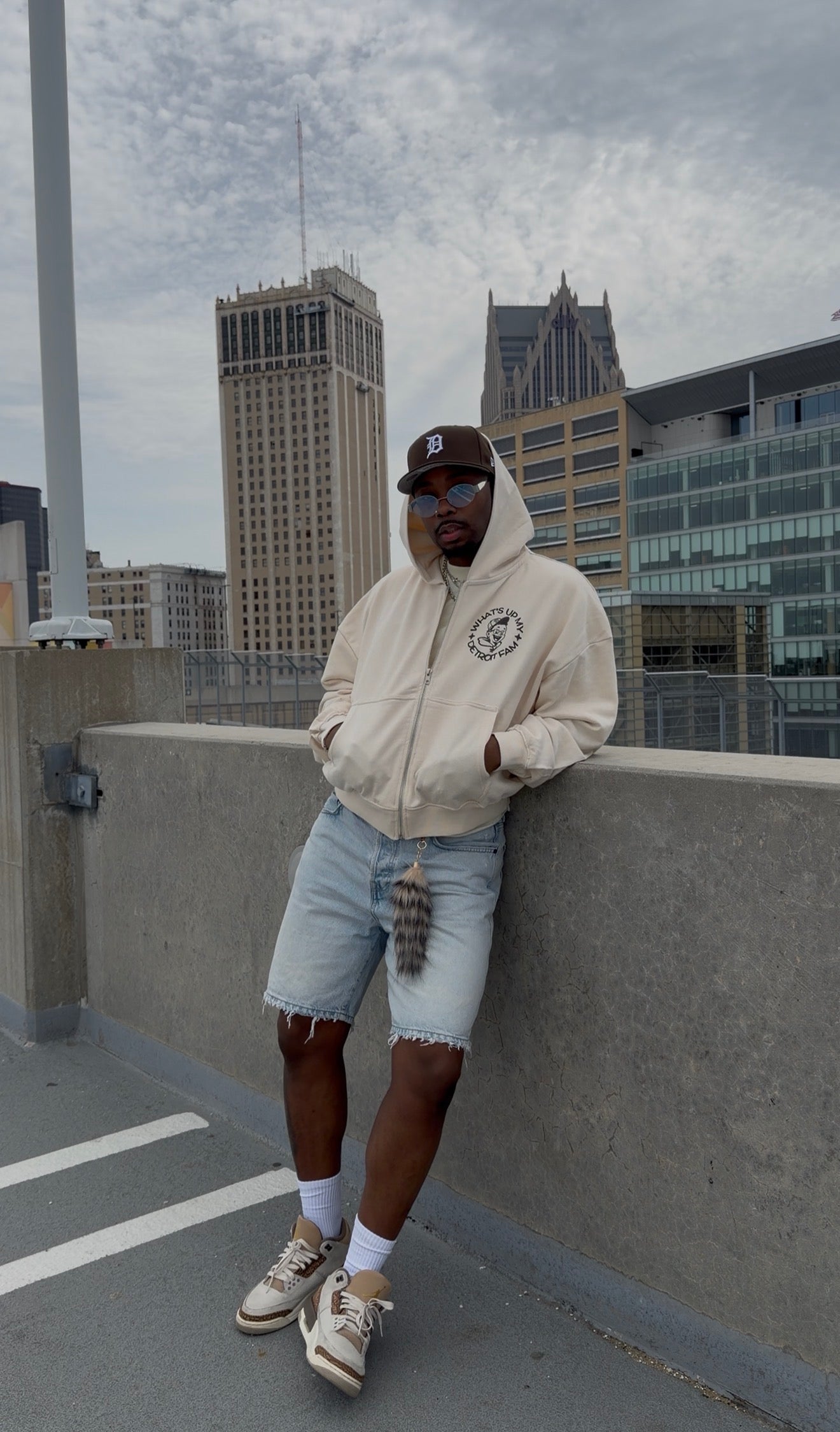 What's Up My Detroit Fam Crop Hoodie- Cream/Brown