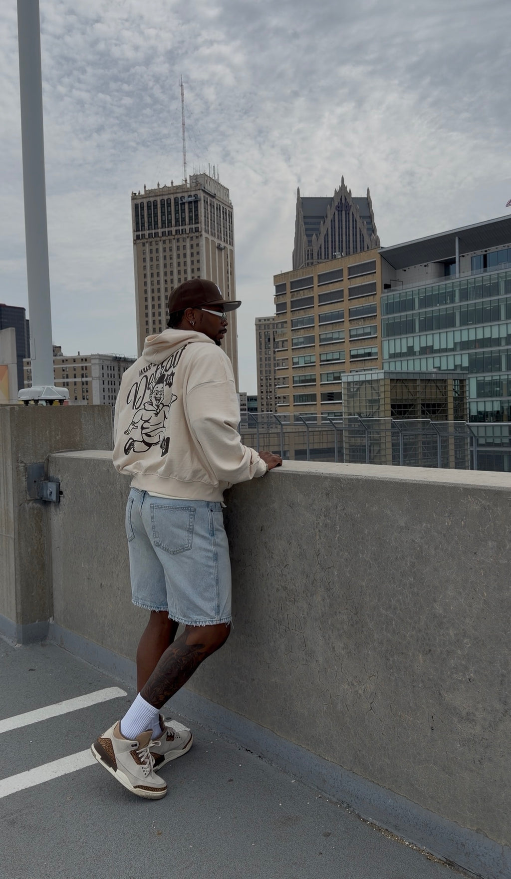 What's Up My Detroit Fam Crop Hoodie- Cream/Brown