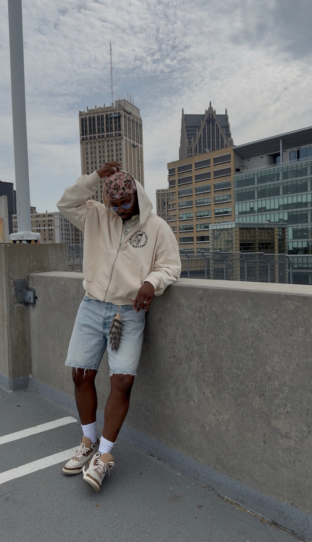 What's Up My Detroit Fam Crop Hoodie- Cream/Brown