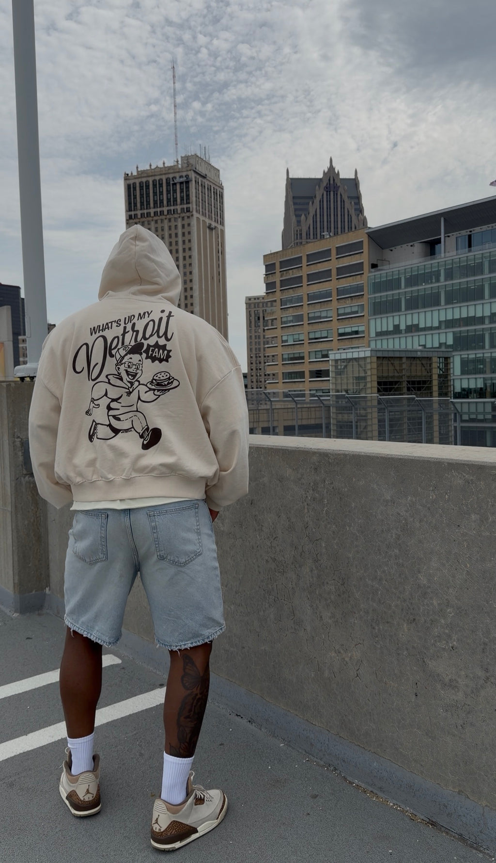 What's Up My Detroit Fam Crop Hoodie- Cream/Brown