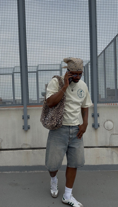 What's Up My Detroit Fam Cropped Shirt - Cream/Blue Green