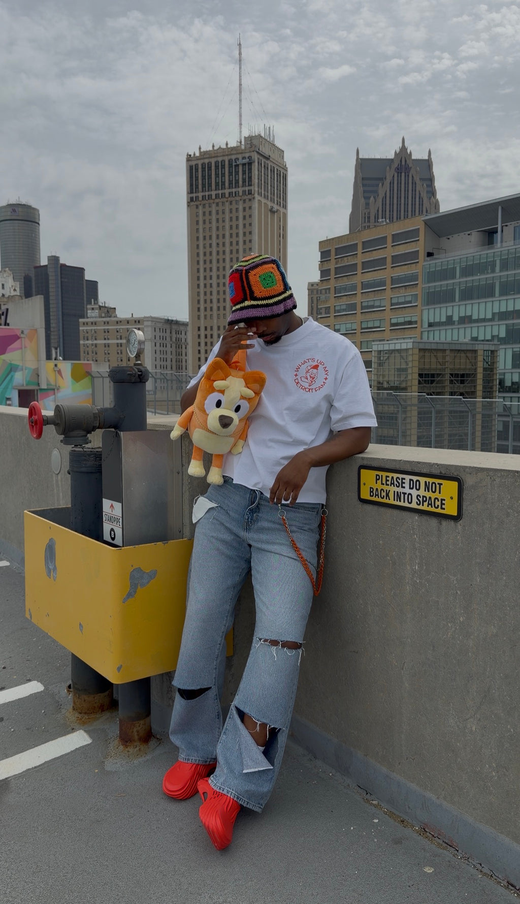 What's Up My Detroit Fam Cropped Shirt - White/Orange