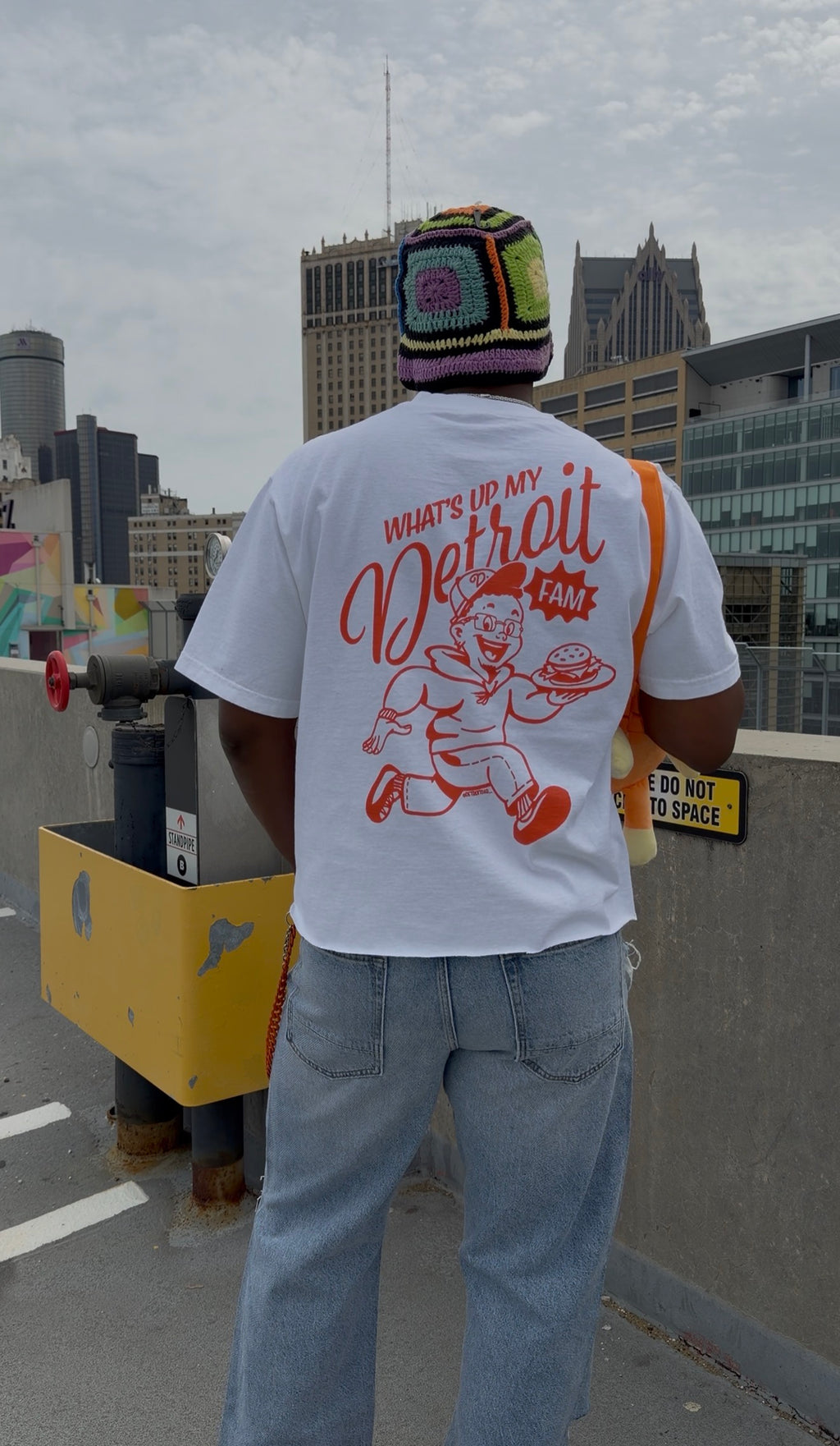 What's Up My Detroit Fam Cropped Shirt - White/Orange