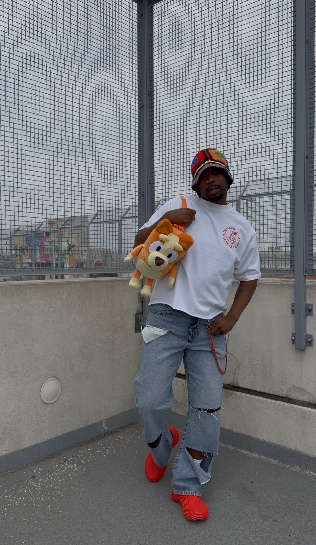 What's Up My Detroit Fam Cropped Shirt - White/Orange